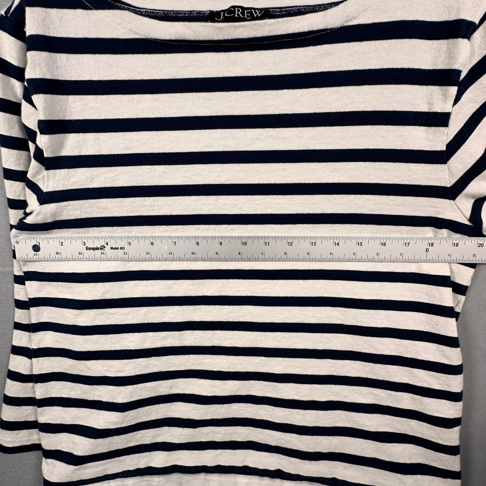 J.Crew Womens L Navy White Striped Boatneck 3/4 Sleeve Knit Top Coastal French - Picture 6 of 9